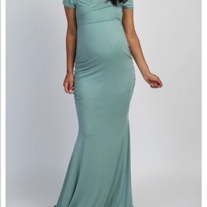 Pinkblush off-the-shoulder maxi maternity photoshoot dress mint green